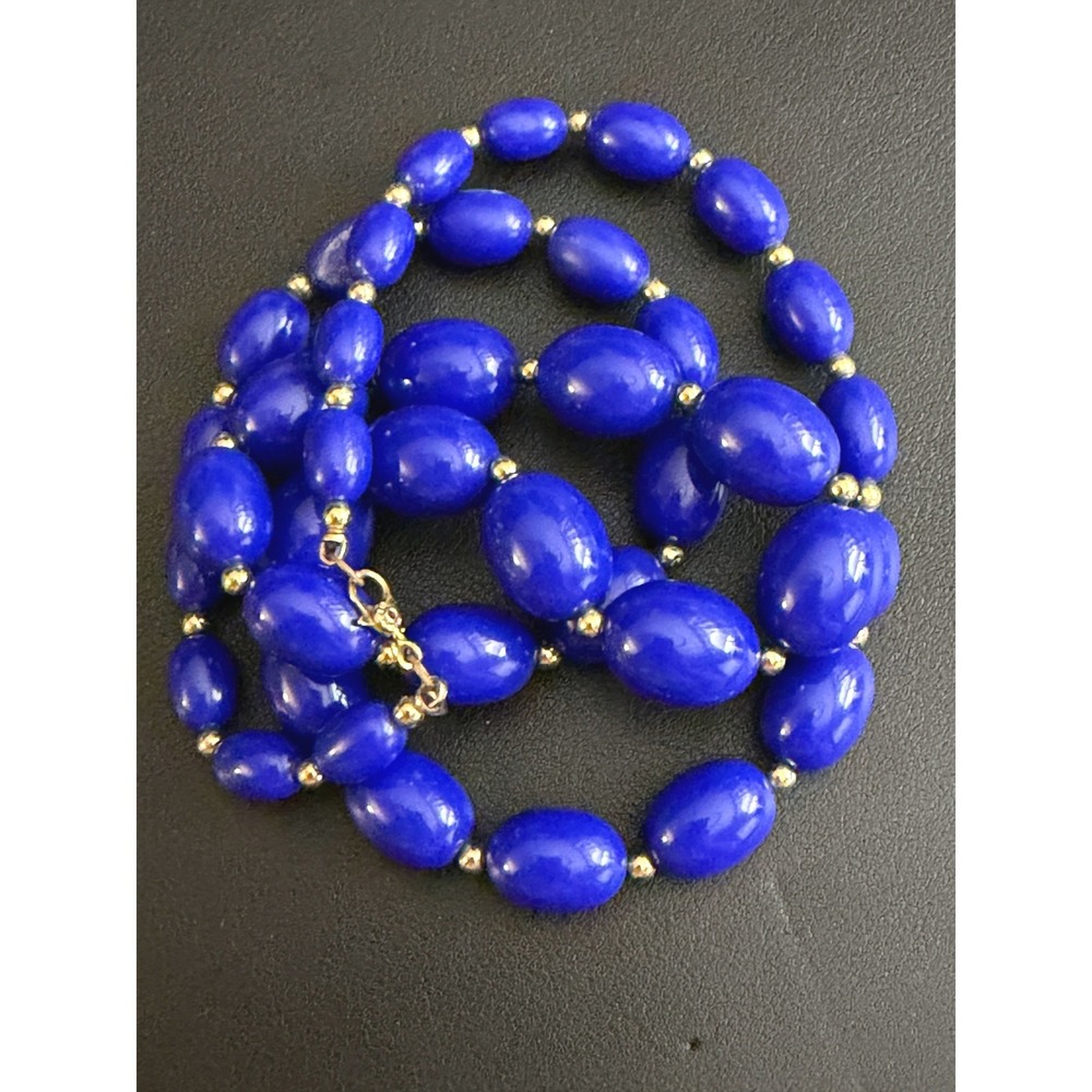 Vintage Monet Beaded Necklace Cobalt Blue Gold Tone Acrylic